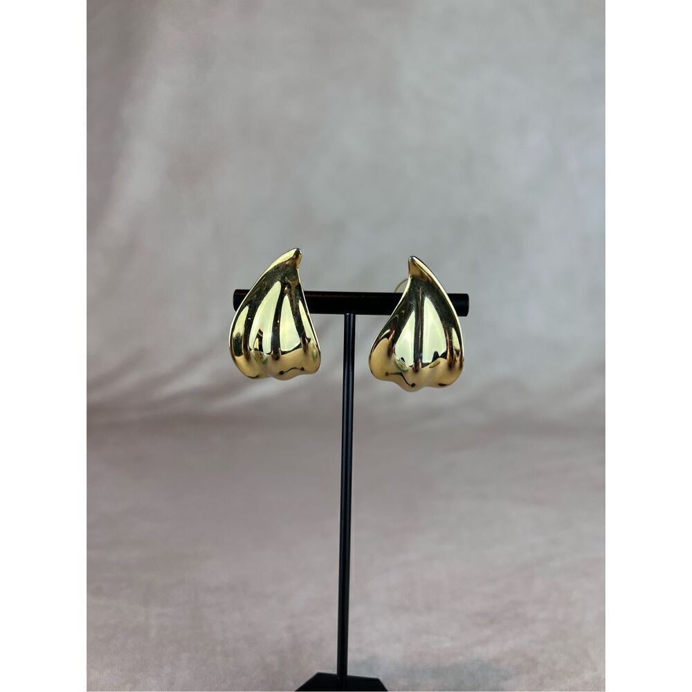 Vintage 1980s Gold Tone Earrings Chunky Gold Teardrop Waterdrop
